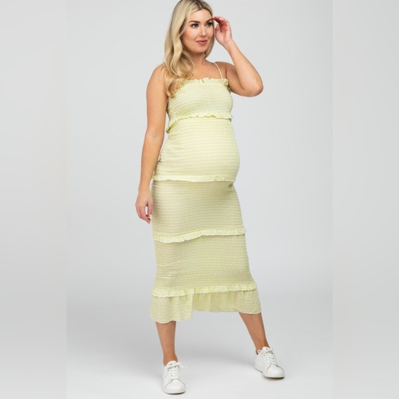 Pinkblush Dresses & Skirts - Pinkblush lime gingham smocked bodycon midi nwot
